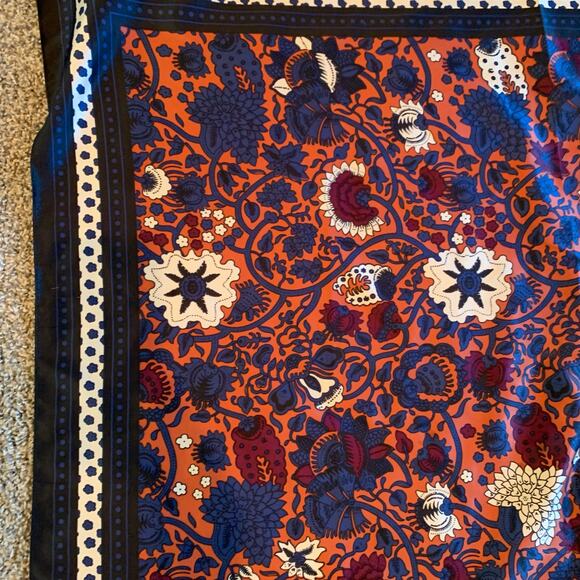 ASOS Navy Blue Rust Burgundy Black Paisley Floral Pattern Scarf  39.5" Square - Picture 5 of 6